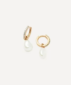 Missoma Earrings^14ct Gold Fine Diamond and Pearl Charm Hoop Earrings
