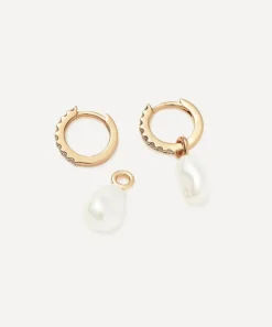 Missoma Earrings^14ct Gold Fine Diamond and Pearl Charm Hoop Earrings