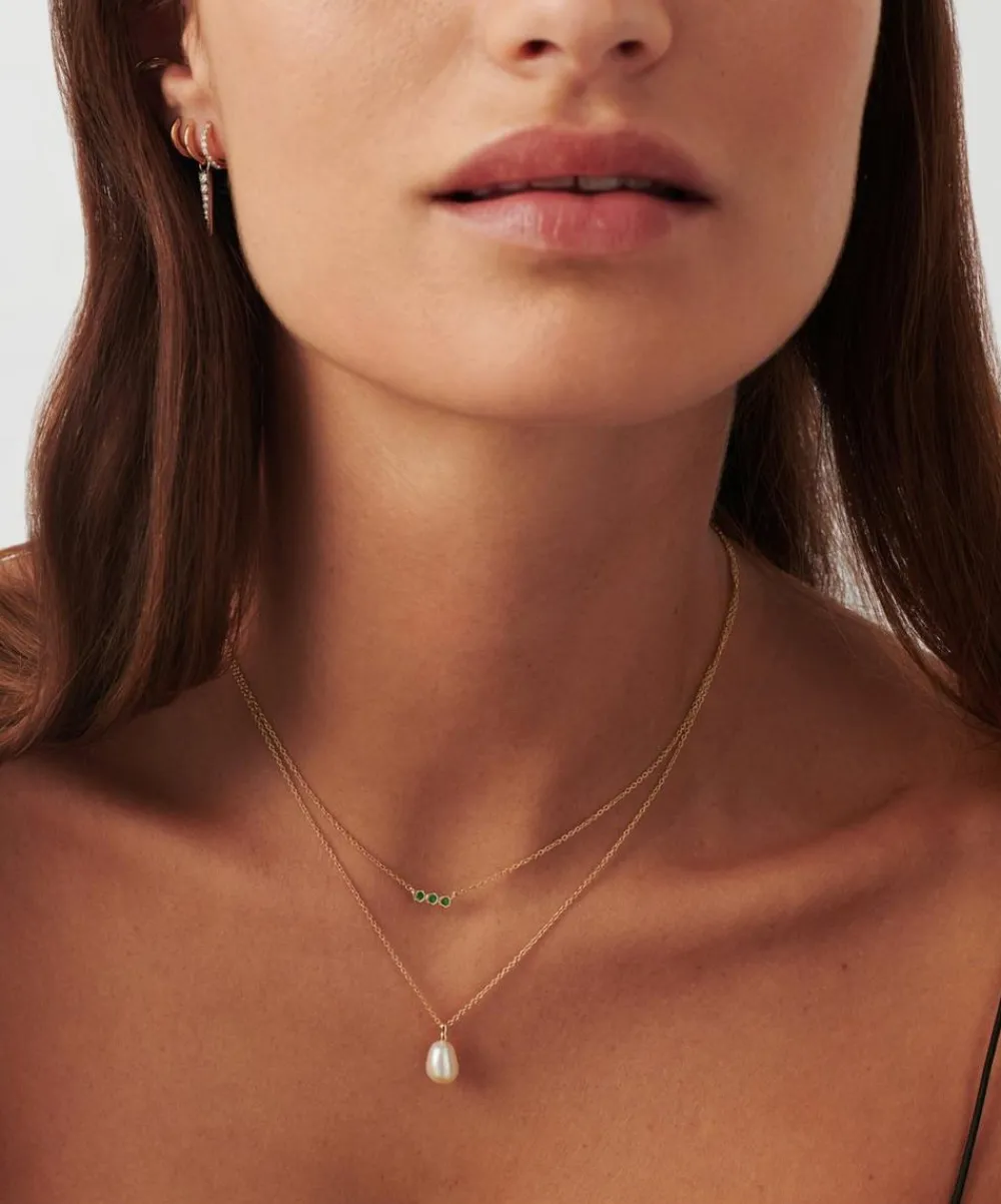 Missoma Necklaces^14ct Gold Fine Emerald Solitaire Trio Pendant Necklace
