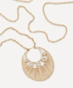 Celine Daoust Necklaces|Necklaces^14ct Gold Five Diamonds Moon Crescent Pendant Necklace
