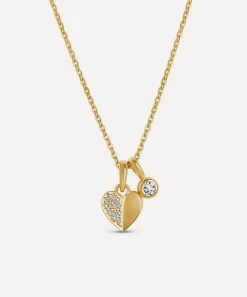 Dinny Hall Necklaces^9ct Gold Folded Heart Diamond Duo Pendant Necklace