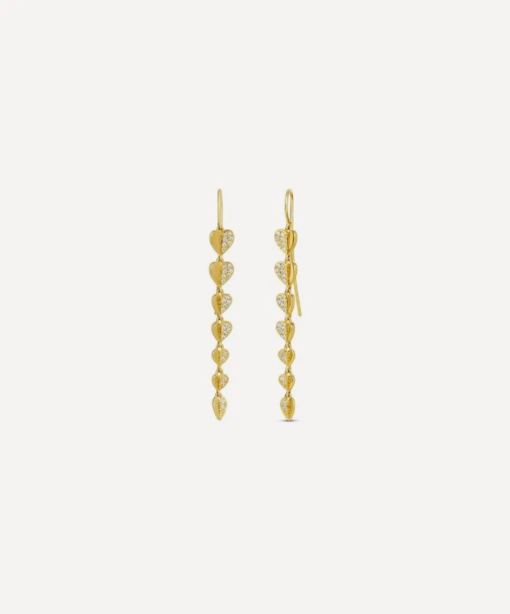 Dinny Hall Earrings^9ct Gold Folded Heart Diamond Column Drop Earrings
