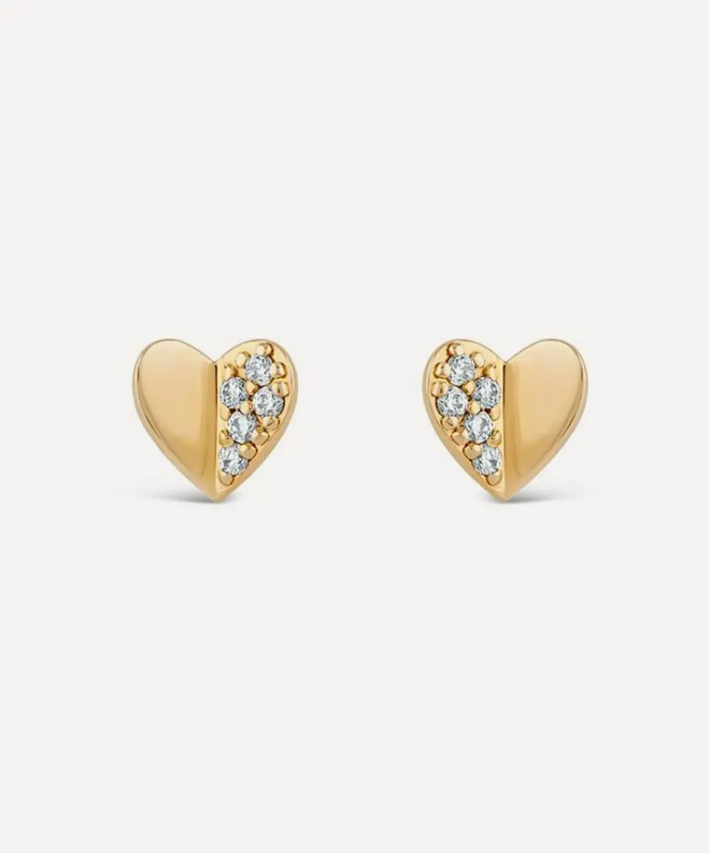 Dinny Hall Earrings^9ct Gold Folded Heart Diamond Stud Earrings