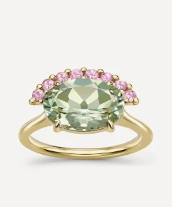 Dinny Hall Rings^9ct Gold Green Amethyst and Pink Sapphire Ring