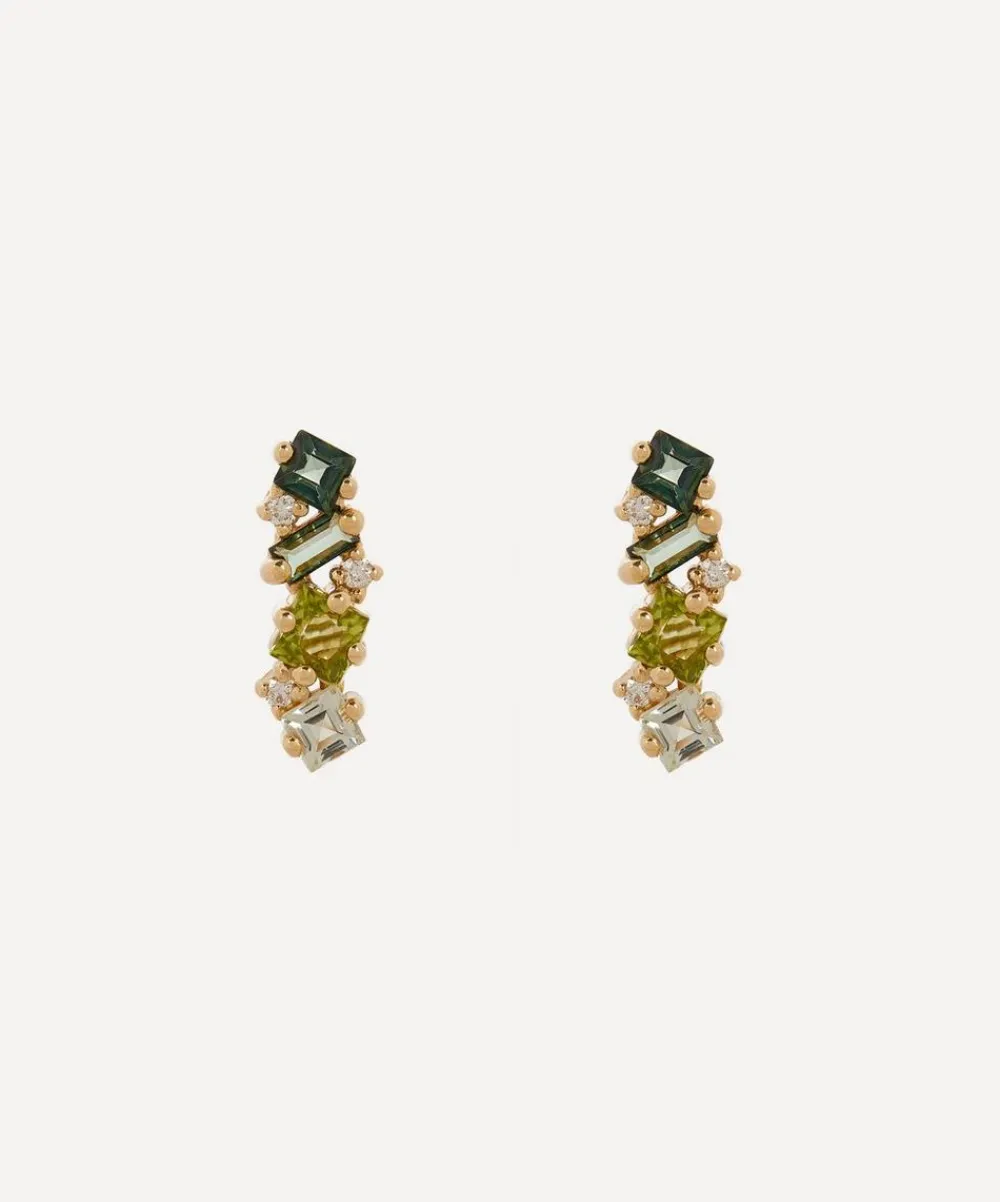 Suzanne Kalan Earrings^14ct Gold Green Mix Multi-Stone Stud Earrings