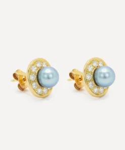 Kojis Earrings|Earrings^18ct Gold Grey Pearl and Diamond Cluster Stud Earrings