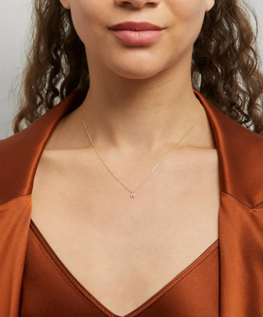 AURUM + GREY Necklaces^9ct Gold H Diamond Initial Pendant Necklace