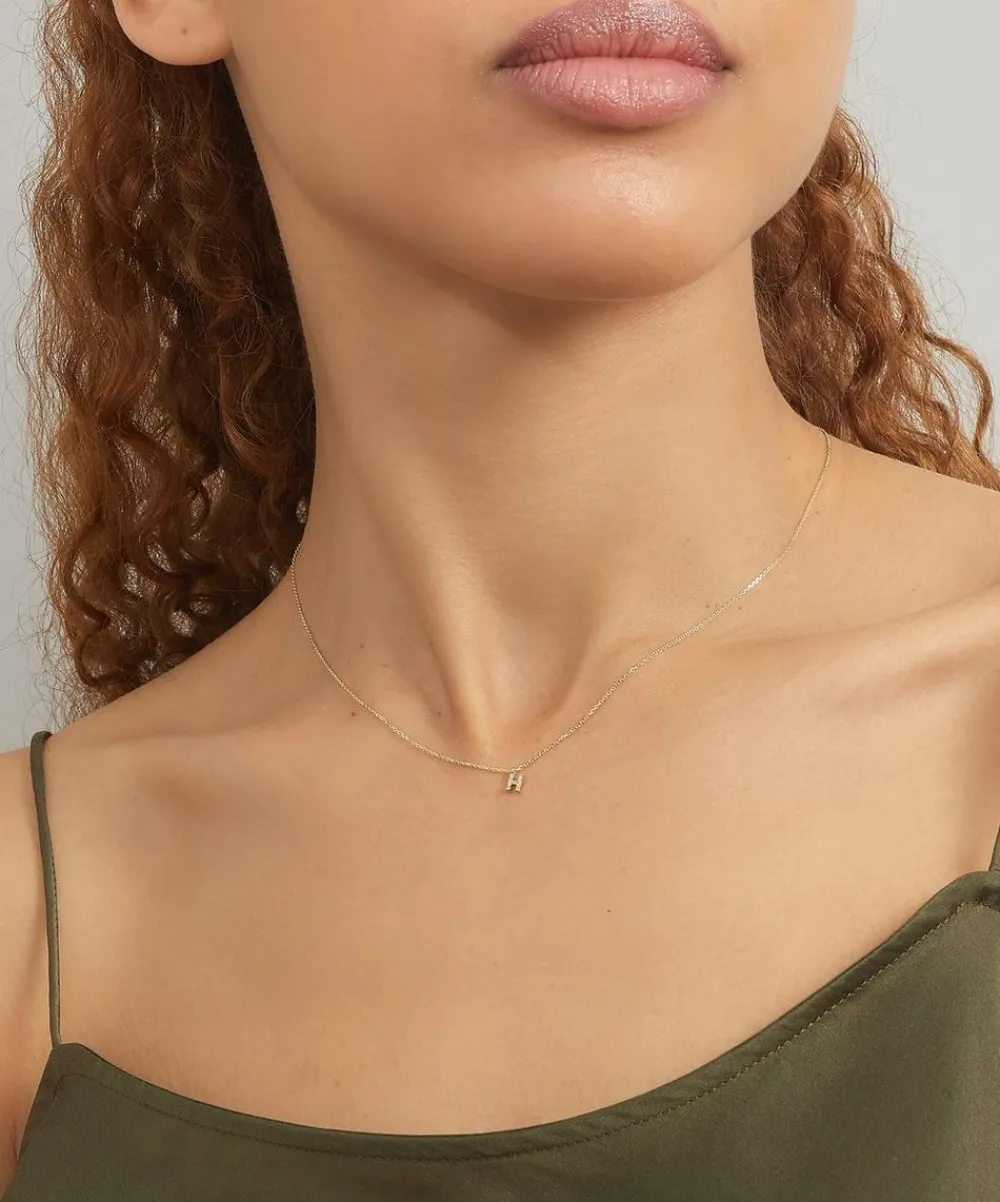 AURUM + GREY Necklaces^9ct Gold H Diamond Initial Pendant Necklace