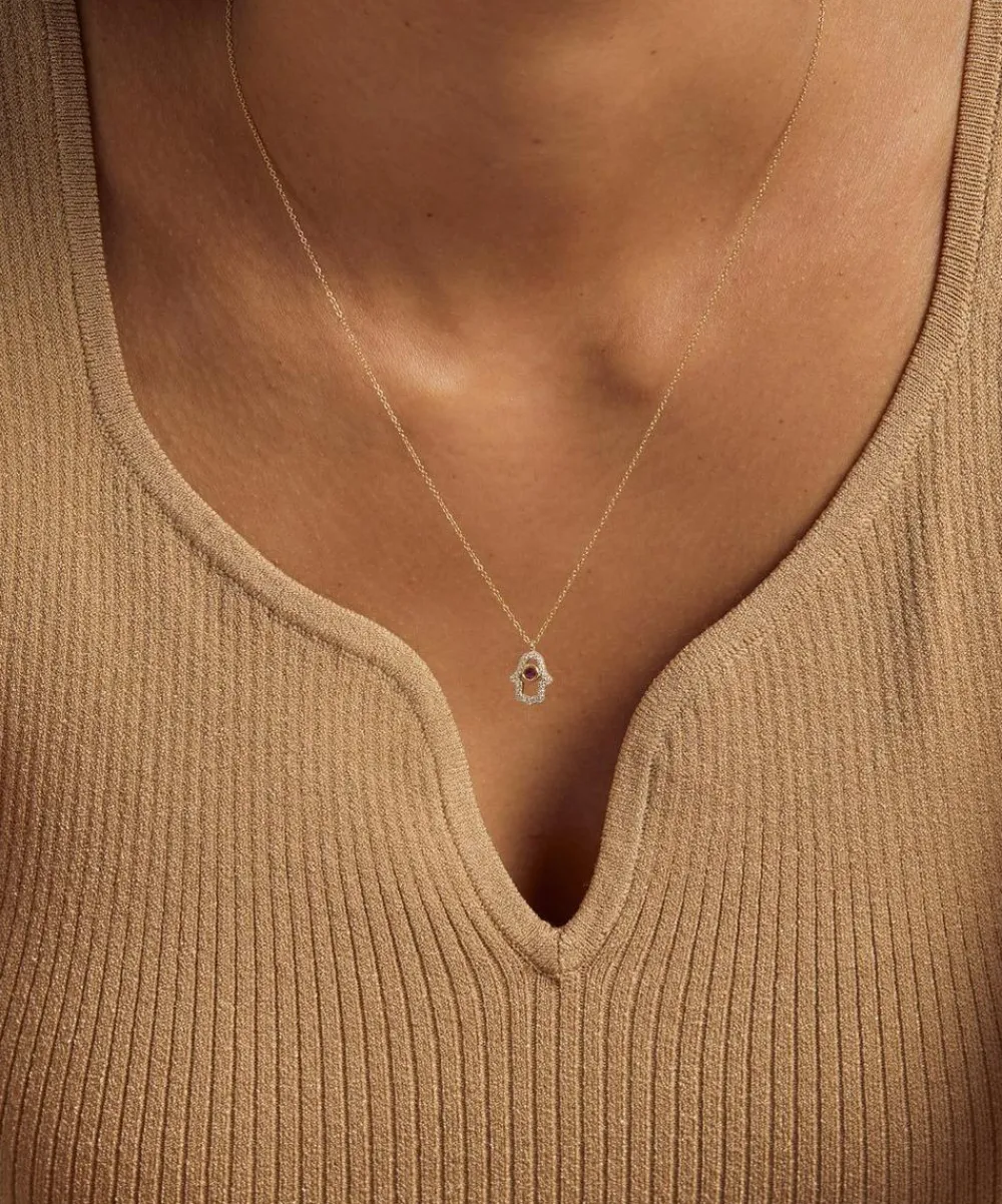 Astley Clarke Necklaces^14ct Gold Hamsa Hand Diamond Pendant Necklace