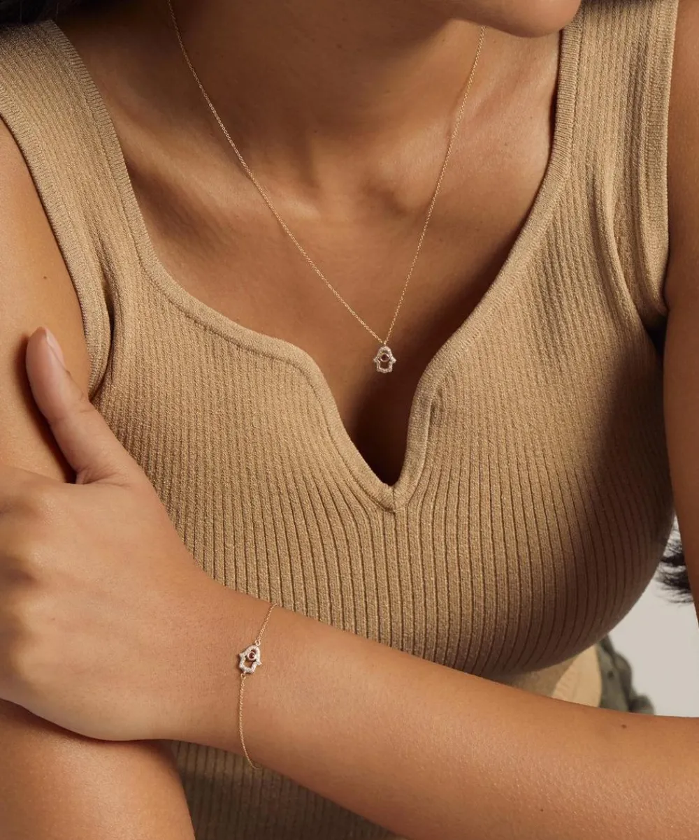 Astley Clarke Necklaces^14ct Gold Hamsa Hand Diamond Pendant Necklace