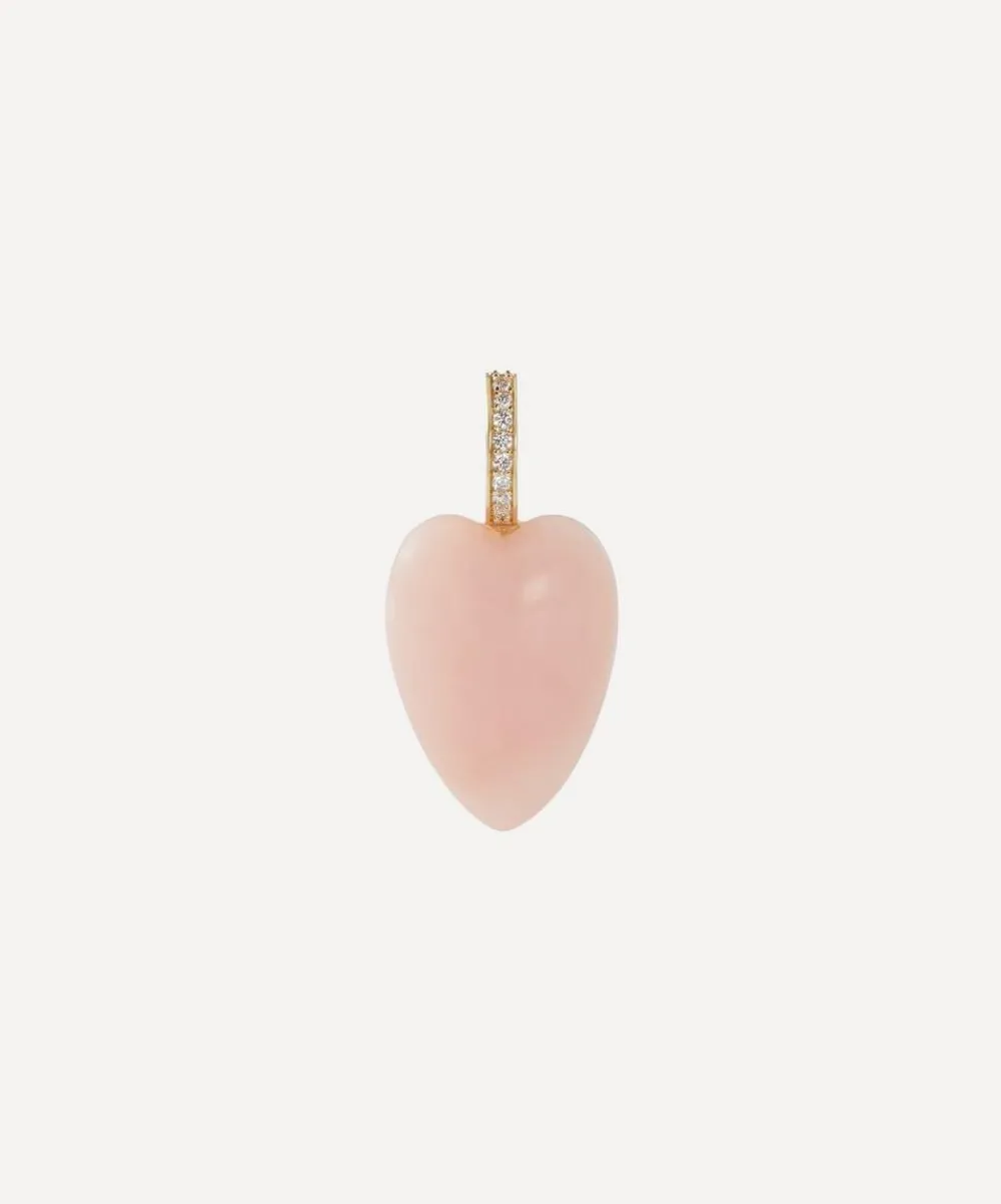 By Pariah Charms & Pendants|Charms & Pendants^14ct Gold Heartstone Pink Opal and Diamond Pendant
