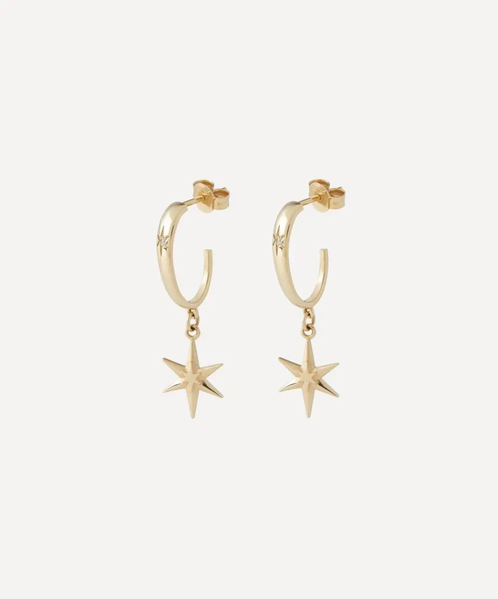 Liberty Earrings|Earrings^9ct Gold Ianthe Star Diamond Drop Hoop Earrings