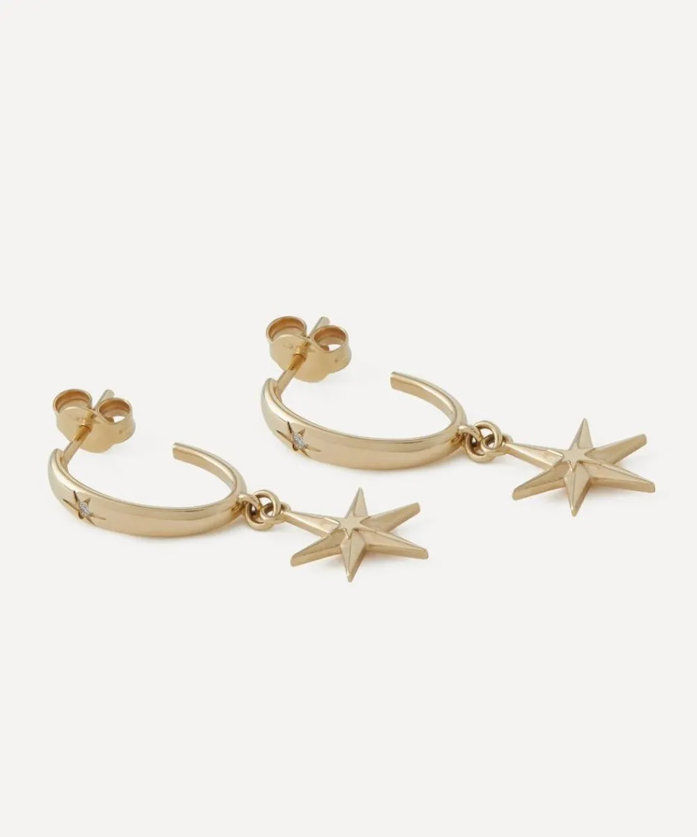 Liberty Earrings|Earrings^9ct Gold Ianthe Star Diamond Drop Hoop Earrings