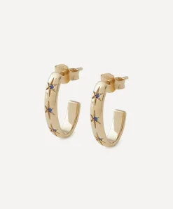 Liberty Earrings|Earrings^9ct Gold Ianthe Star Small Sapphire Creole Hoop Earrings