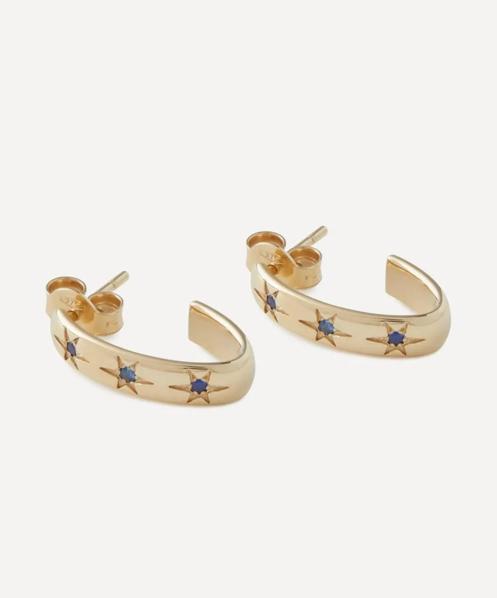 Liberty Earrings|Earrings^9ct Gold Ianthe Star Small Sapphire Creole Hoop Earrings