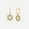 Dinny Hall Earrings|Earrings^14ct Gold Jasmine Flower Emerald Drop Hoop Earrings