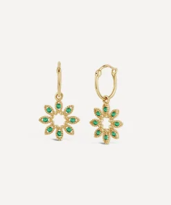 Dinny Hall Earrings|Earrings^14ct Gold Jasmine Flower Emerald Drop Hoop Earrings