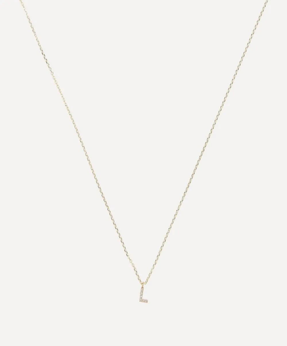 AURUM + GREY Necklaces^9ct Gold L Diamond Initial Pendant Necklace