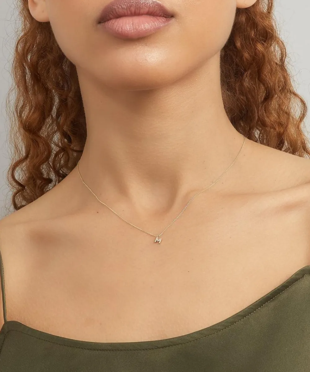 AURUM + GREY Necklaces^9ct Gold M Diamond Initial Pendant Necklace