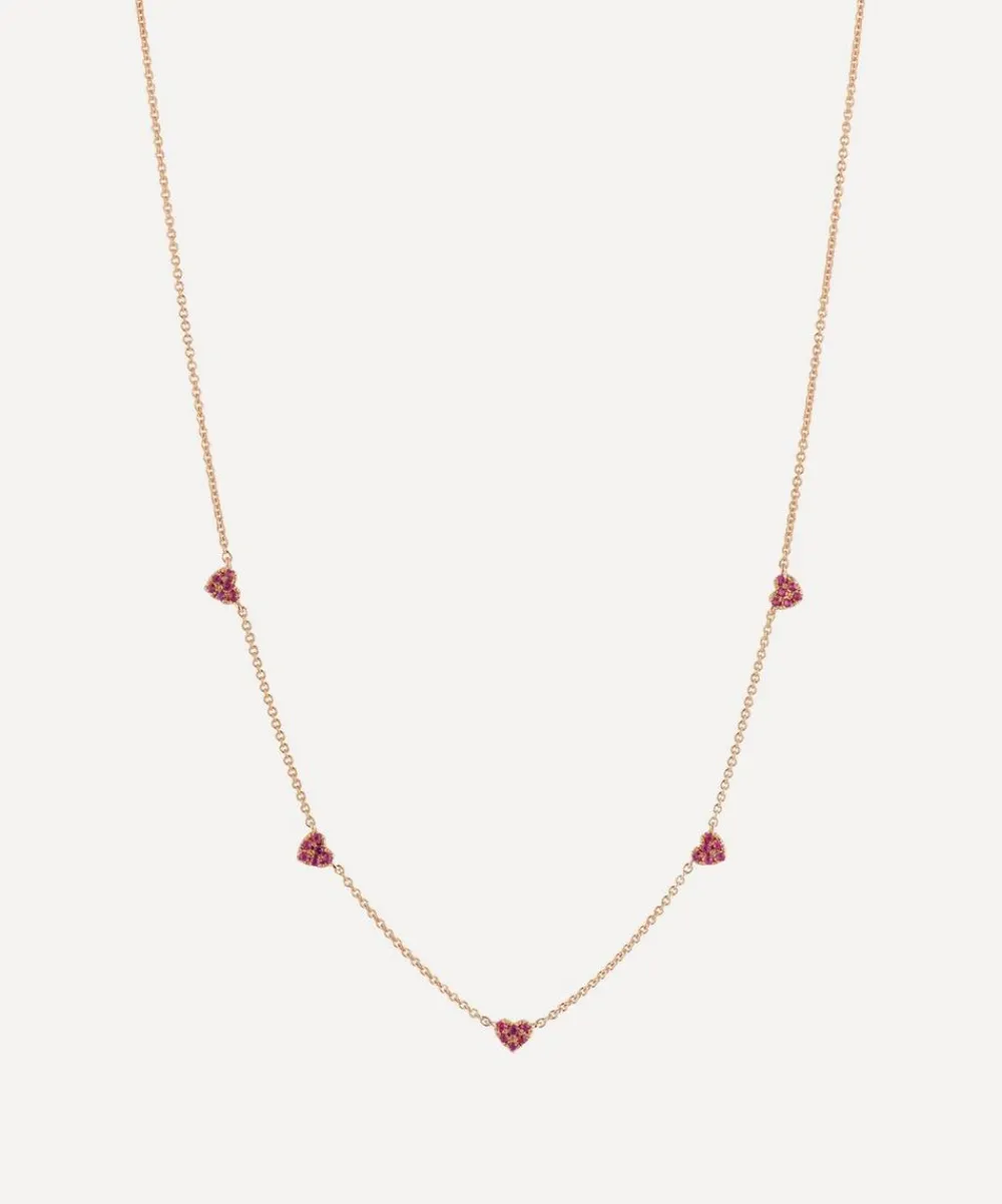 Roxanne First Necklaces^14ct Gold Many Mini Pink Sapphire Heart Station Necklace