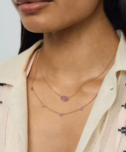 Roxanne First Necklaces^14ct Gold Many Mini Pink Sapphire Heart Station Necklace