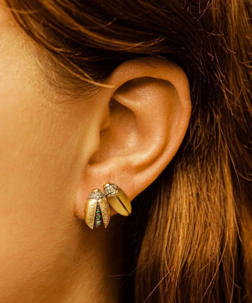 Bibi van der Velden Earrings|Earrings^18ct Gold Mini Scarab Fly Wing Stud Earring