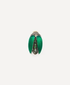 Bibi van der Velden Earrings|Earrings^18ct Gold Mini Scarab Green Enamel Fly Wing Stud Earring