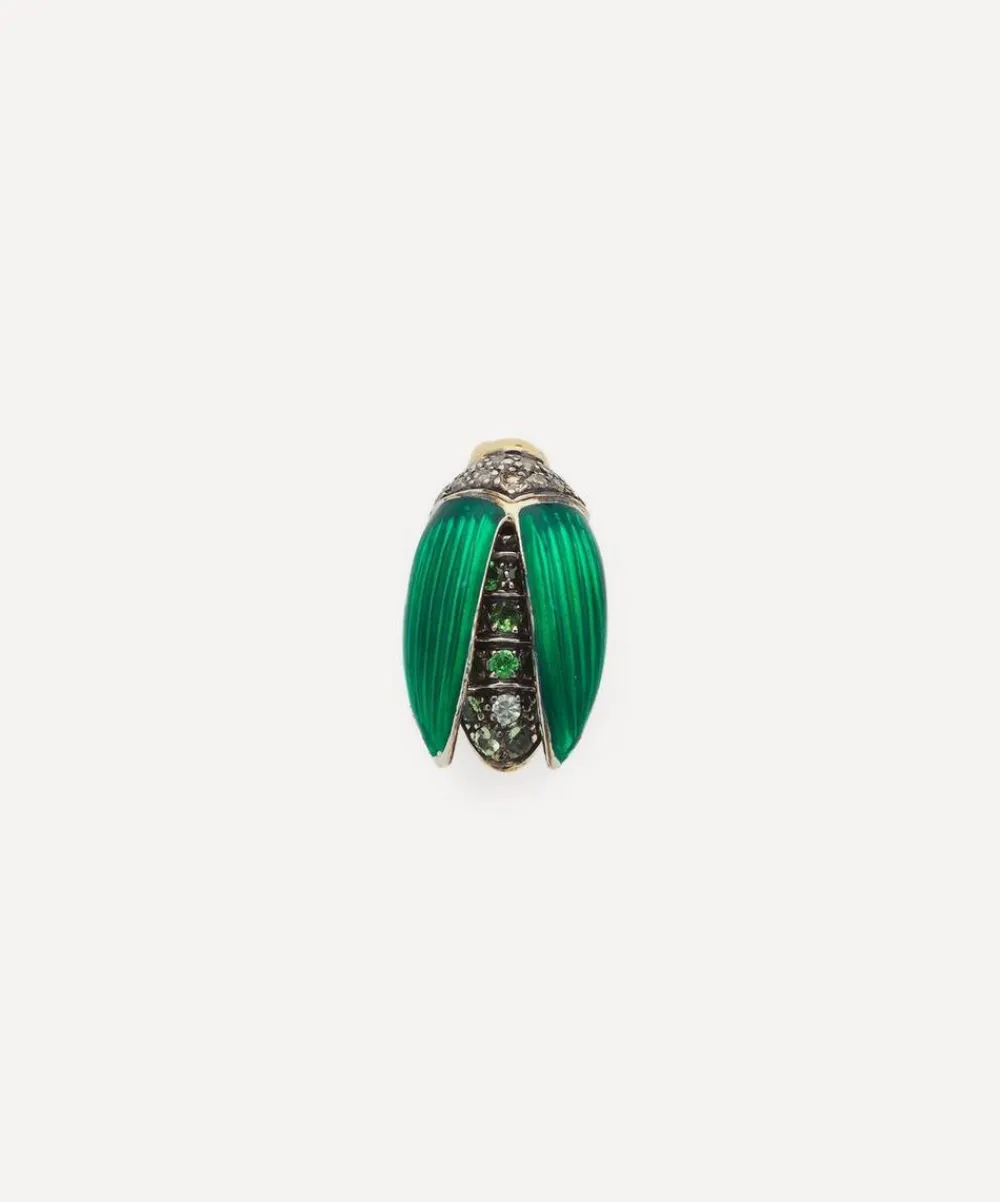 Bibi van der Velden Earrings|Earrings^18ct Gold Mini Scarab Green Enamel Fly Wing Stud Earring
