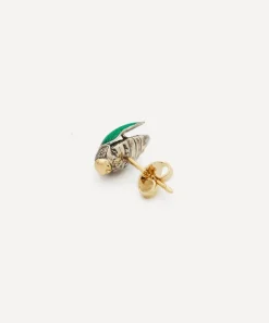 Bibi van der Velden Earrings|Earrings^18ct Gold Mini Scarab Green Enamel Fly Wing Stud Earring