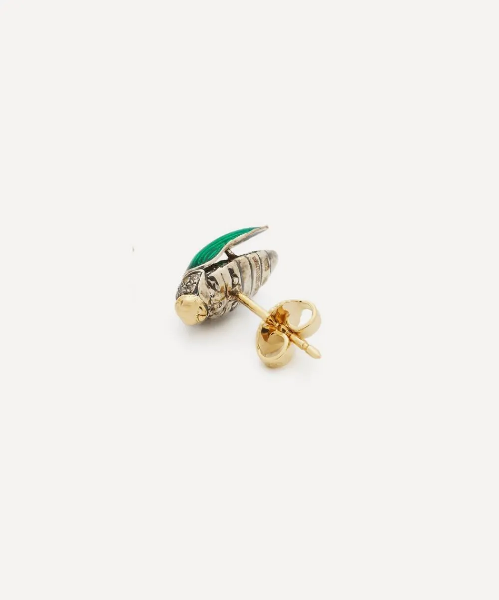 Bibi van der Velden Earrings|Earrings^18ct Gold Mini Scarab Green Enamel Fly Wing Stud Earring