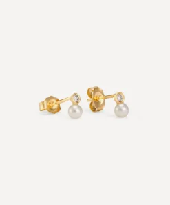 Satomi Kawakita Earrings|Earrings^18ct Gold Mixed Media Pearl and White Diamond Stud Earrings