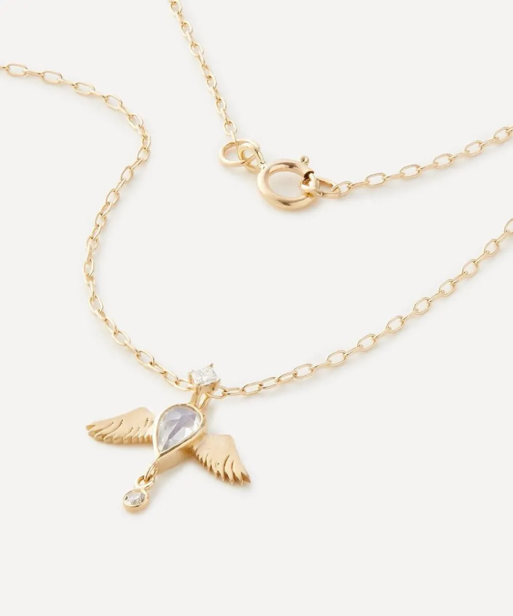 Celine Daoust Necklaces|Necklaces^14ct Gold Moonstone Pear and Diamond Angel Pendant Necklace