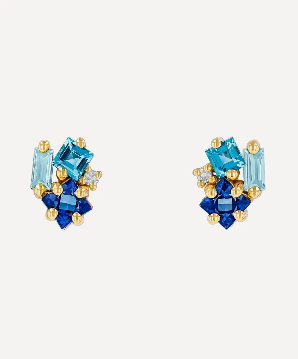 Suzanne Kalan Earrings|Earrings^14ct Gold Nadima Blue Mix Cluster Stud Earrings
