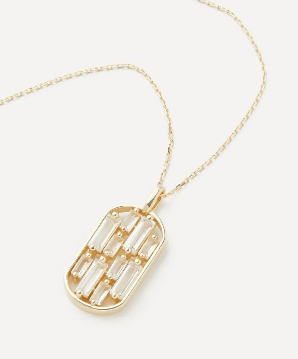 Suzanne Kalan Necklaces|Necklaces^14ct Gold Open Inlay White Topaz Dog Tag Pendant Necklace