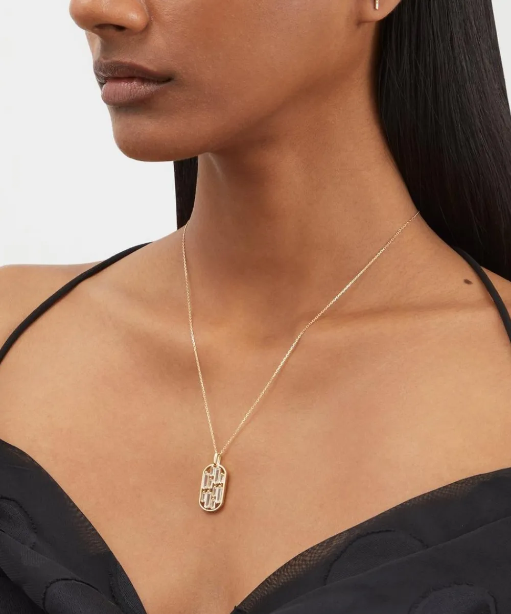 Suzanne Kalan Necklaces|Necklaces^14ct Gold Open Inlay White Topaz Dog Tag Pendant Necklace