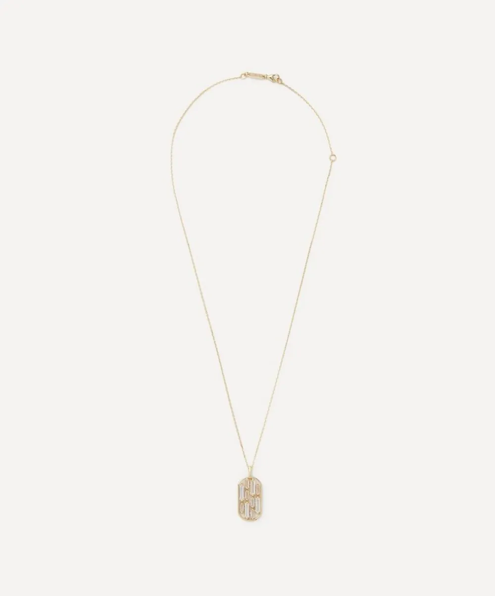 Suzanne Kalan Necklaces|Necklaces^14ct Gold Open Inlay White Topaz Dog Tag Pendant Necklace