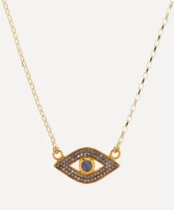 Kirstie Le Marque Necklaces^9ct Gold Pavé Diamond and Sapphire Evil Eye Pendant Necklace