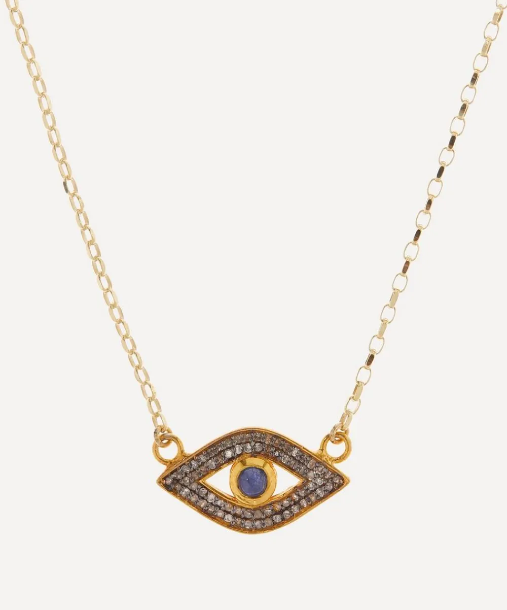 Kirstie Le Marque Necklaces^9ct Gold Pavé Diamond and Sapphire Evil Eye Pendant Necklace