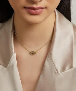 Kirstie Le Marque Necklaces^9ct Gold Pavé Diamond and Sapphire Evil Eye Pendant Necklace
