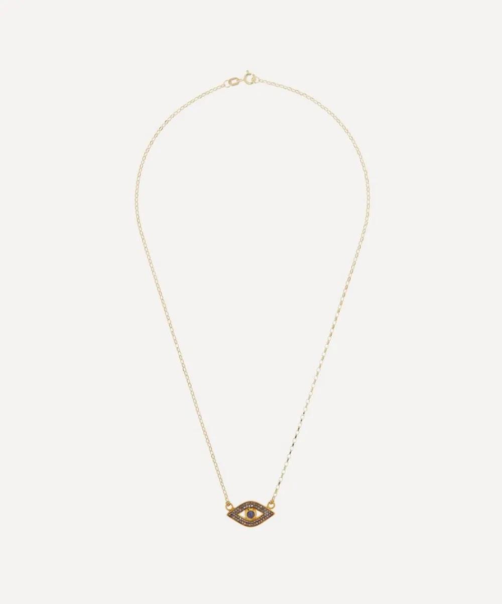 Kirstie Le Marque Necklaces^9ct Gold Pavé Diamond and Sapphire Evil Eye Pendant Necklace