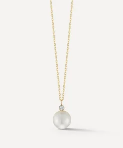 Mateo Necklaces^14ct Gold Pearl and Diamond Dot Pendant Necklace
