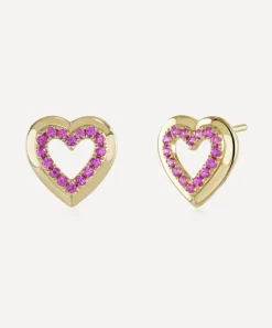 Roxanne First Earrings^14ct Gold Pink Sapphire Heart Stud Earrings