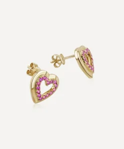 Roxanne First Earrings^14ct Gold Pink Sapphire Heart Stud Earrings