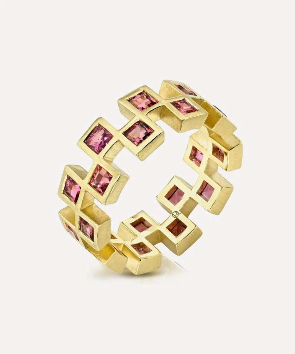 Rachel Quinn Rings|Rings^14ct Gold Pink Tourmaline Checkered Eternity Band Ring