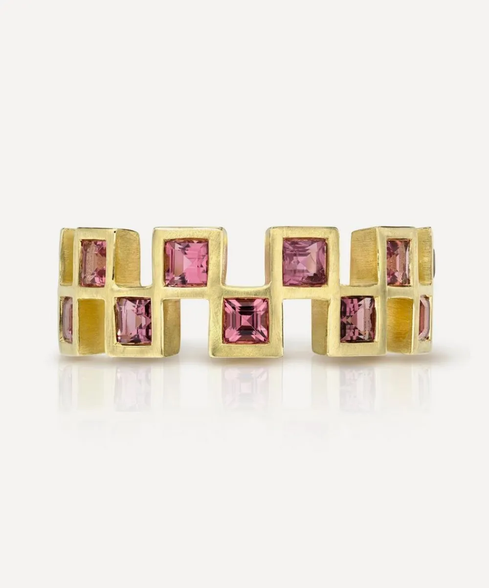 Rachel Quinn Rings|Rings^14ct Gold Pink Tourmaline Checkered Eternity Band Ring