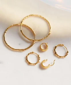 Monica Vinader Earrings^18ct Gold Plated Vermeil Silver Heirloom Huggie Hoop Earrings