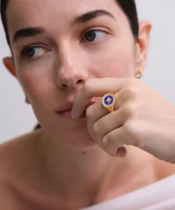 Astley Clarke Rings^18ct Gold Plated Vermeil Silver Polaris Lapis Signet Ring