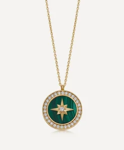 Astley Clarke Necklaces^18ct Gold Plated Vermeil Silver Large Polaris Malachite Locket Necklace