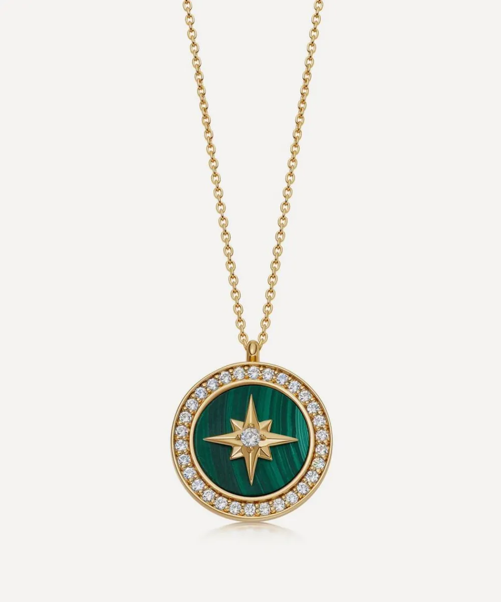 Astley Clarke Necklaces^18ct Gold Plated Vermeil Silver Large Polaris Malachite Locket Necklace