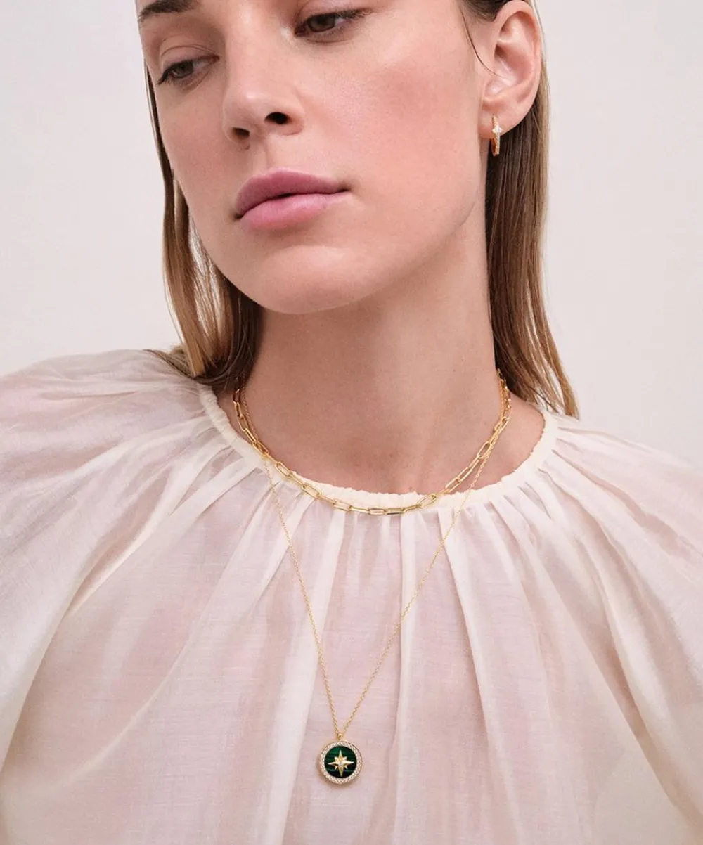 Astley Clarke Necklaces^18ct Gold Plated Vermeil Silver Large Polaris Malachite Locket Necklace